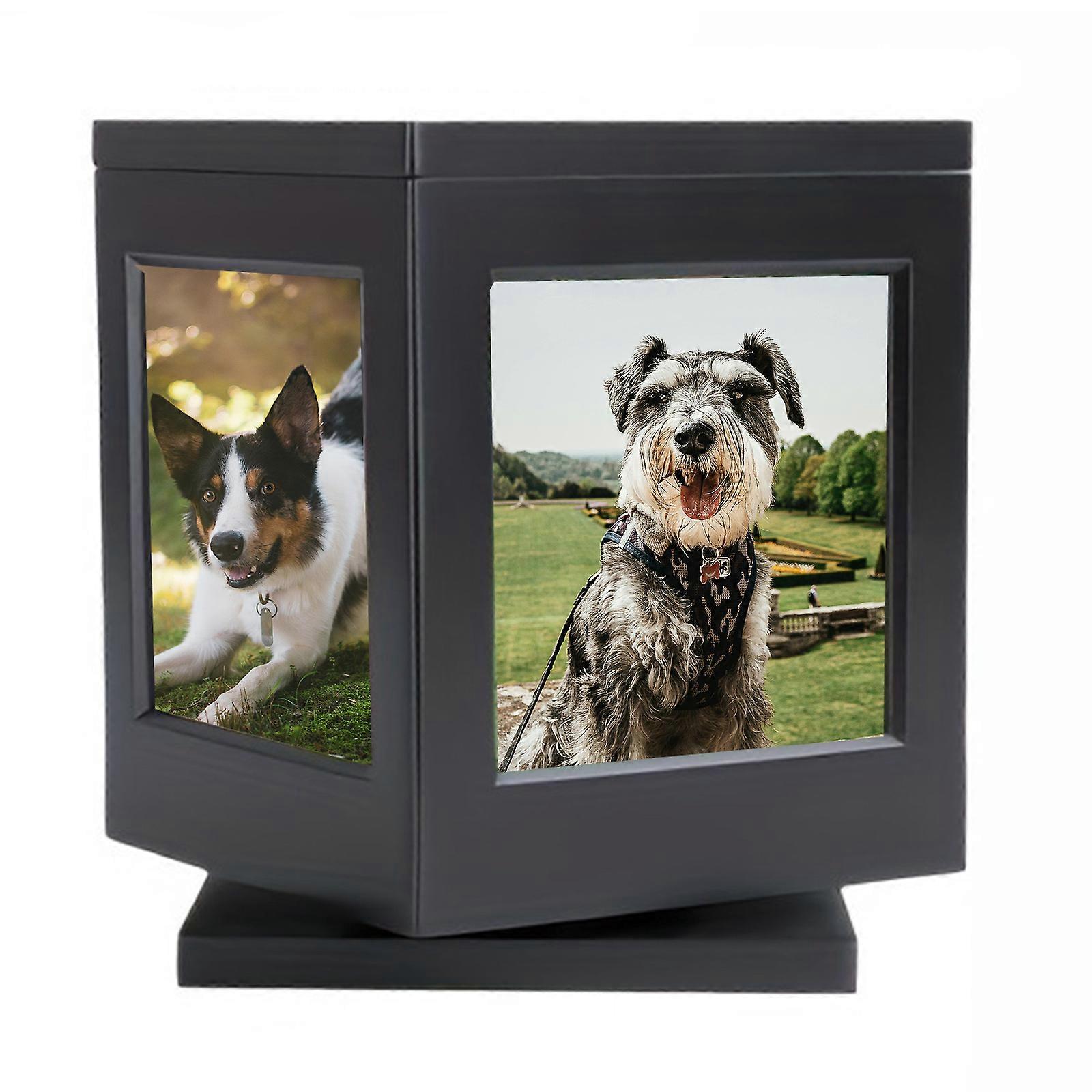 Pet Memorial Box for Ashes Container with Rotating Frame Pet Memorial Cremation Urns Memorial Photo Frame Home Decors Multicolor