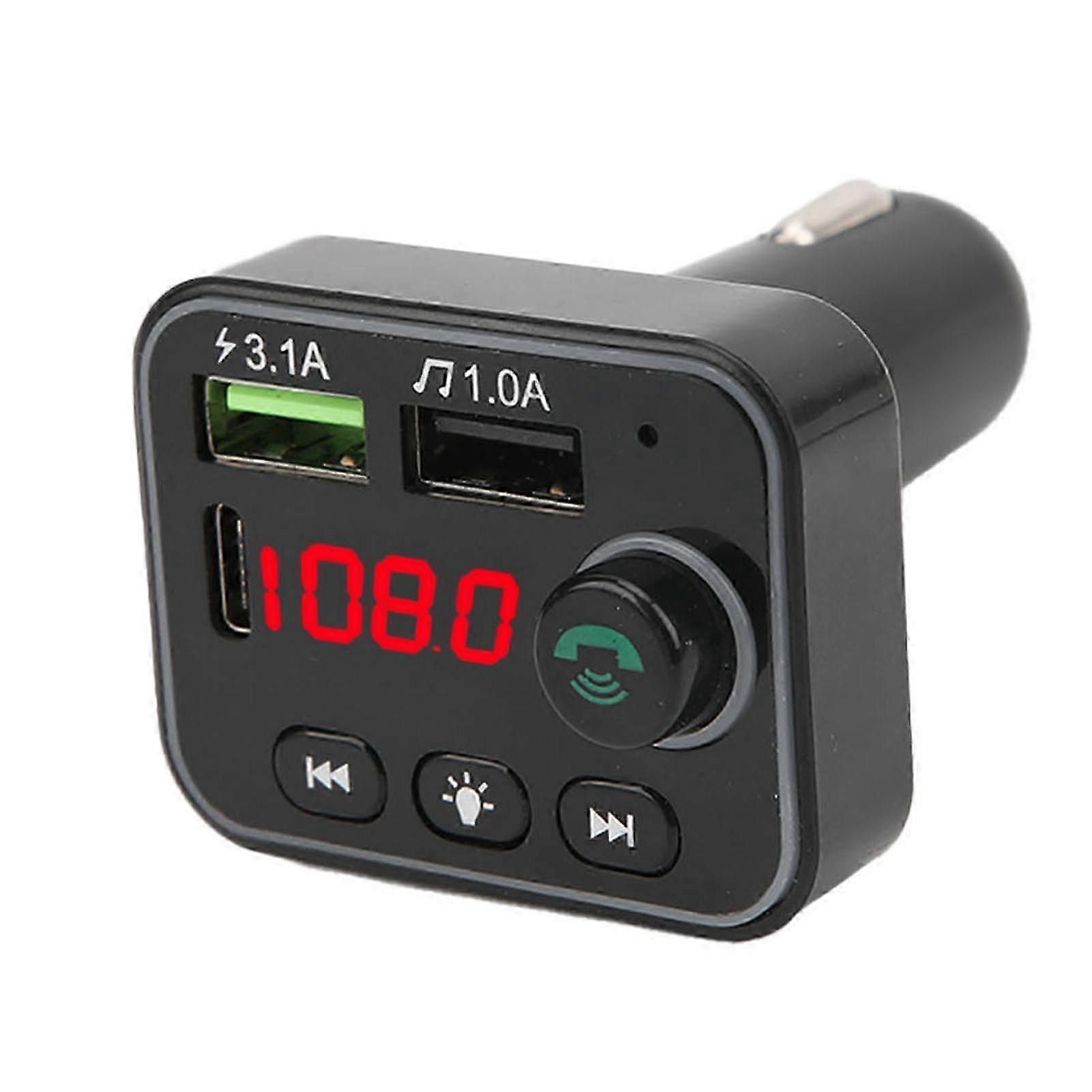 Bluetooth 5.0 FM Transmitter MP3 Player Phone Charger Battery Voltage Detection with Colorful Atmospheres Light