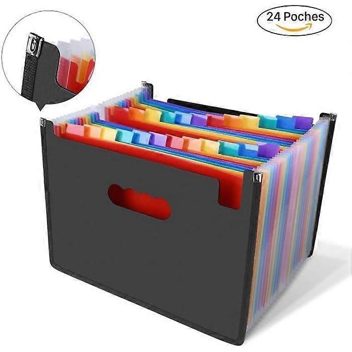 Gusseted File Folder Paper Storage Folder Plastic Sorter A4 Documents Expandable With 24 Compartments