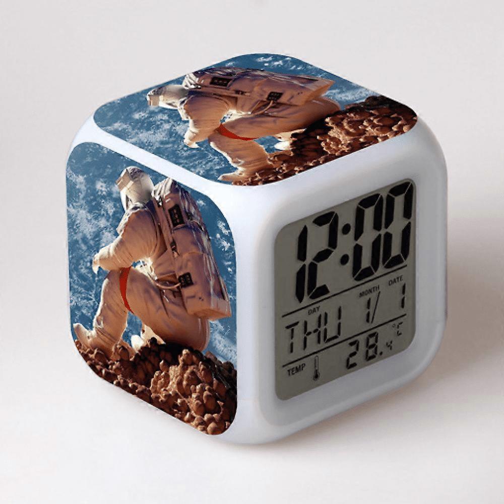 LED Alarm Clock with Astronaut Pattern, Glowing Colorful Digital Desk Clock, Compatible with HTNL#585, Creative Gift for Kids & Adults