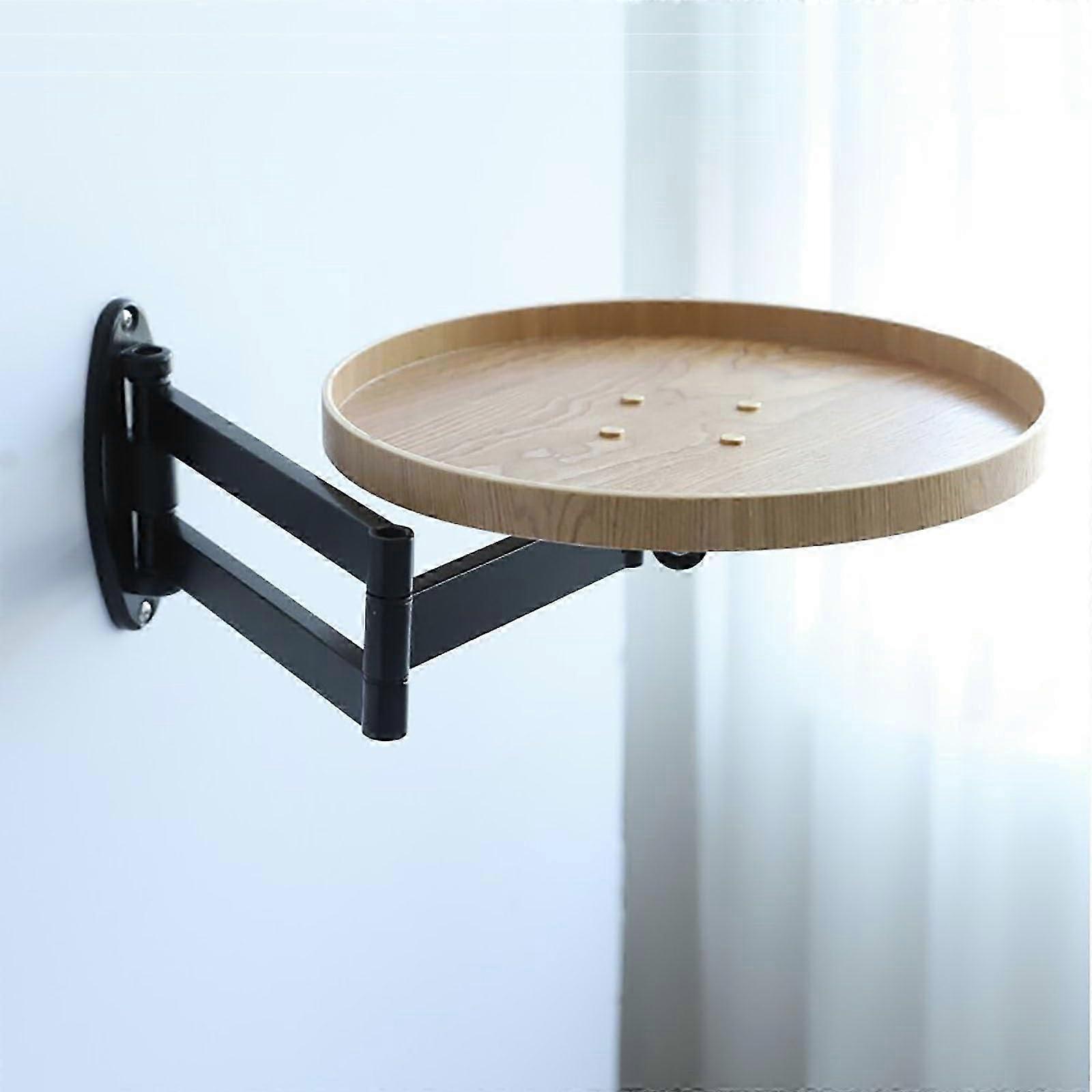 Wall Mounted Folding Coffee Table, 30 cm Round, White Oak/Walnut, Adults