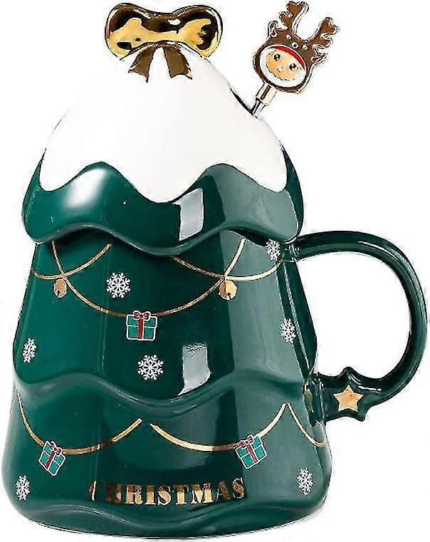 Christmas tree coffee mug with spoon ceramic