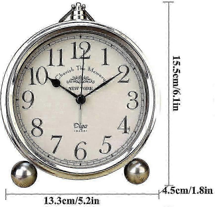 Non-Ticking Desk Clock Silent Movement Retro Design for Office or Bedroom