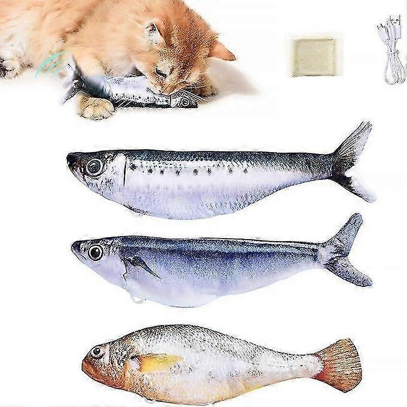 Bite-Sized Realistic Flopping Fish Cat Toys, 3 Pack, Interactive Cat Toys for All Breeds, Tap-Activated 3 Flapping Mode, Sardine/Saury/Yellow Croaker