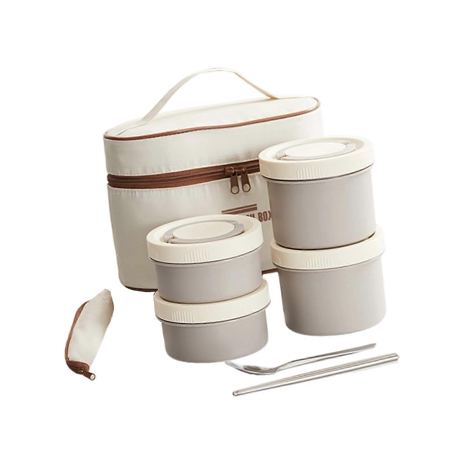 Green Rustless Mealbox Set 4 Layer Stackable Food Canisters Warm Insulation Bag Impermeable Gaskets Oven Introduction Cookware For Daily Use