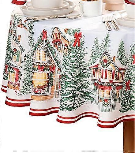 Elrene Home Fashions Storybook Christmas Village Bordered Holiday Wrinkle Resistant Tablecloth, 60" x 84", Oval, Multi1229