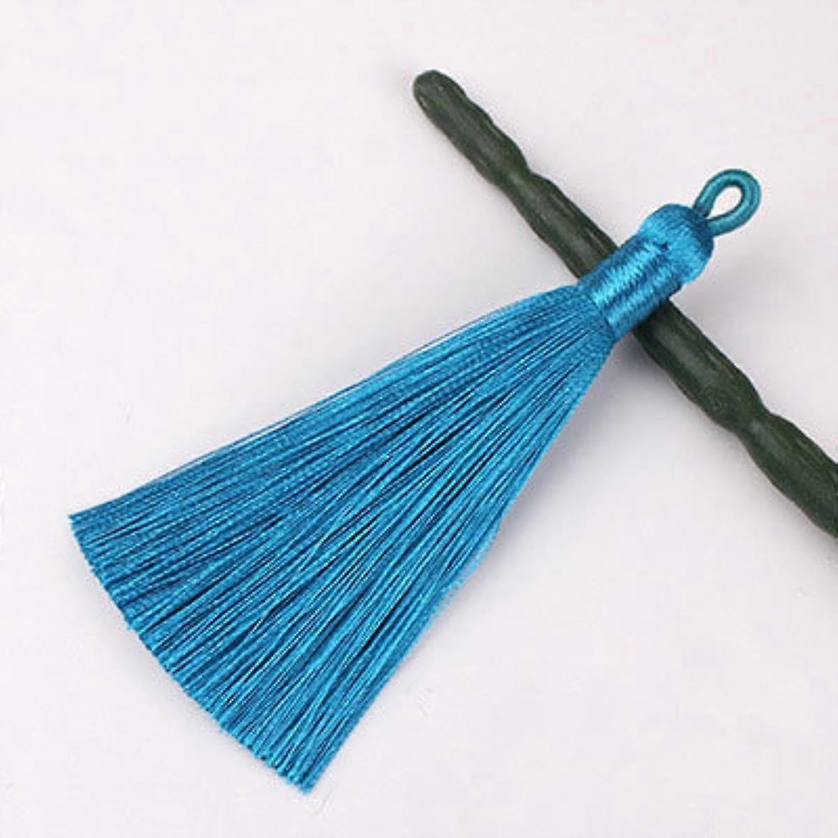 Curtain Tassel Tiebacks with Hook Circle and Silk Fringe, 2 Pack Decorative Flower Trim Lake Blue