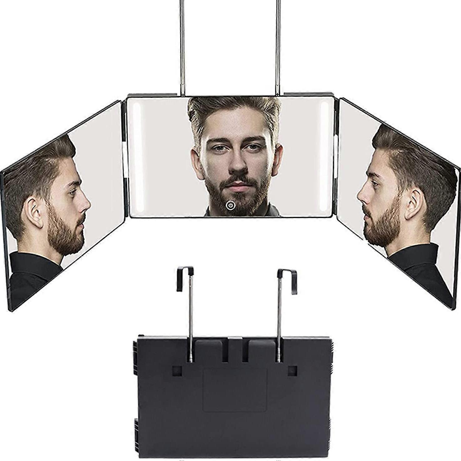 Retractable hanging three-sided folding makeup mirror men's tri-folding mirror shaving and hairdressing mirror