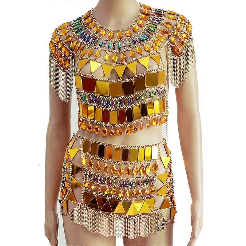 Classic Tassels Gold Sequin Chain Harness Sexy Women Bikini Body Chain Skirts Carnival Music Cosplay Wear