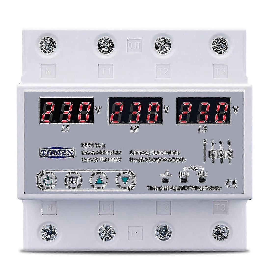 Three-Phase Adjustable Voltage Protector - Automatic Reset, 63A 380V