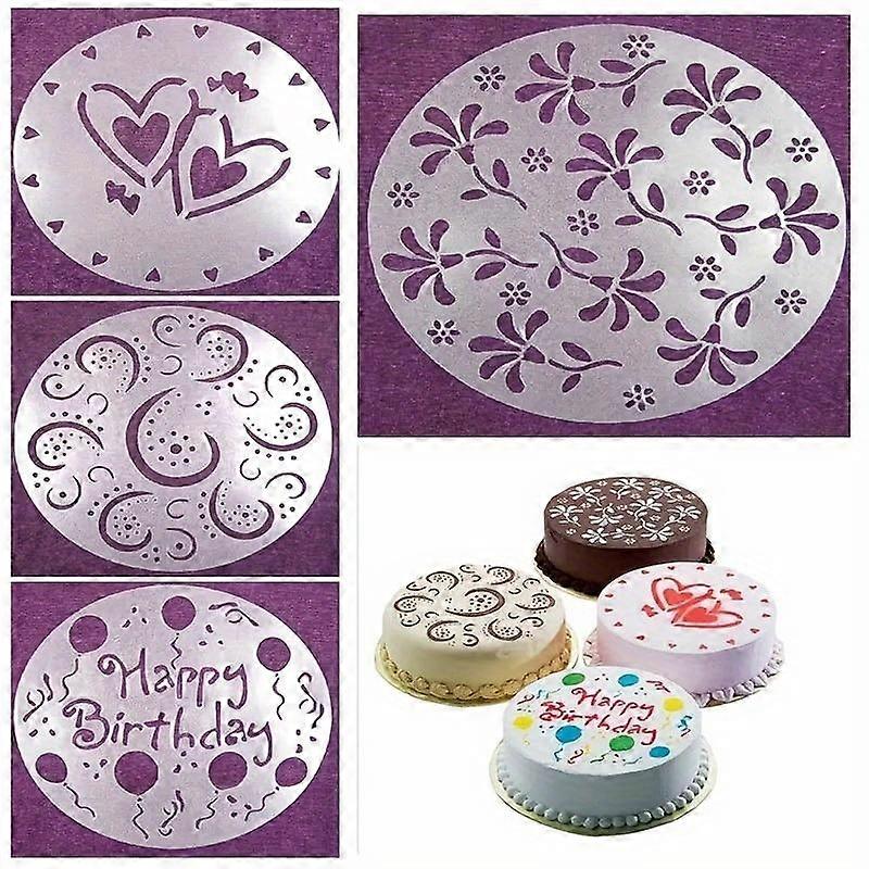 4pcs Cake Top Stencils, Plastic Cake Mold, Cake Decorating Tools, Opp Bag Packaging