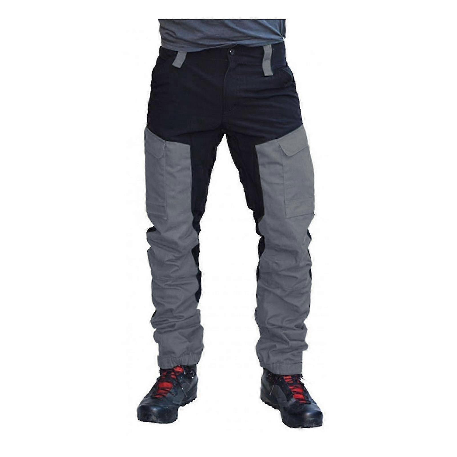 Cargo pants for men with multiple pockets and color block design