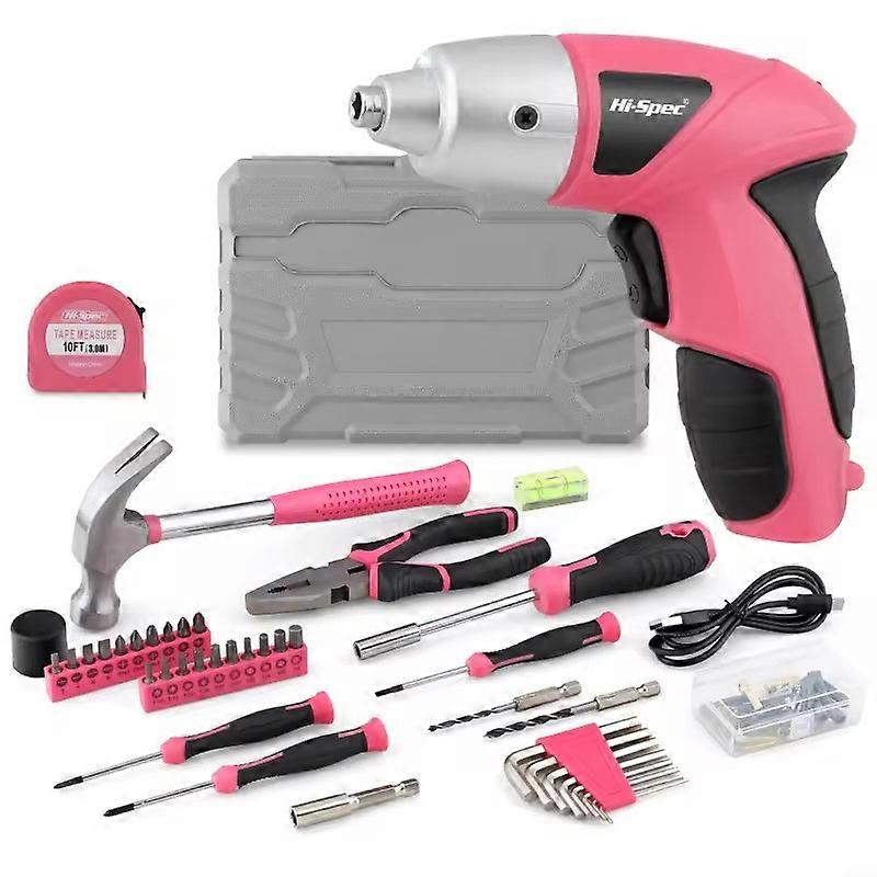 Hi-Spec 42pc USB Electric Screwdriver 4V Li-ion Cordless Hand Tool Set Household Tool Kit DIY Tools With Plastic Storage Toolbox