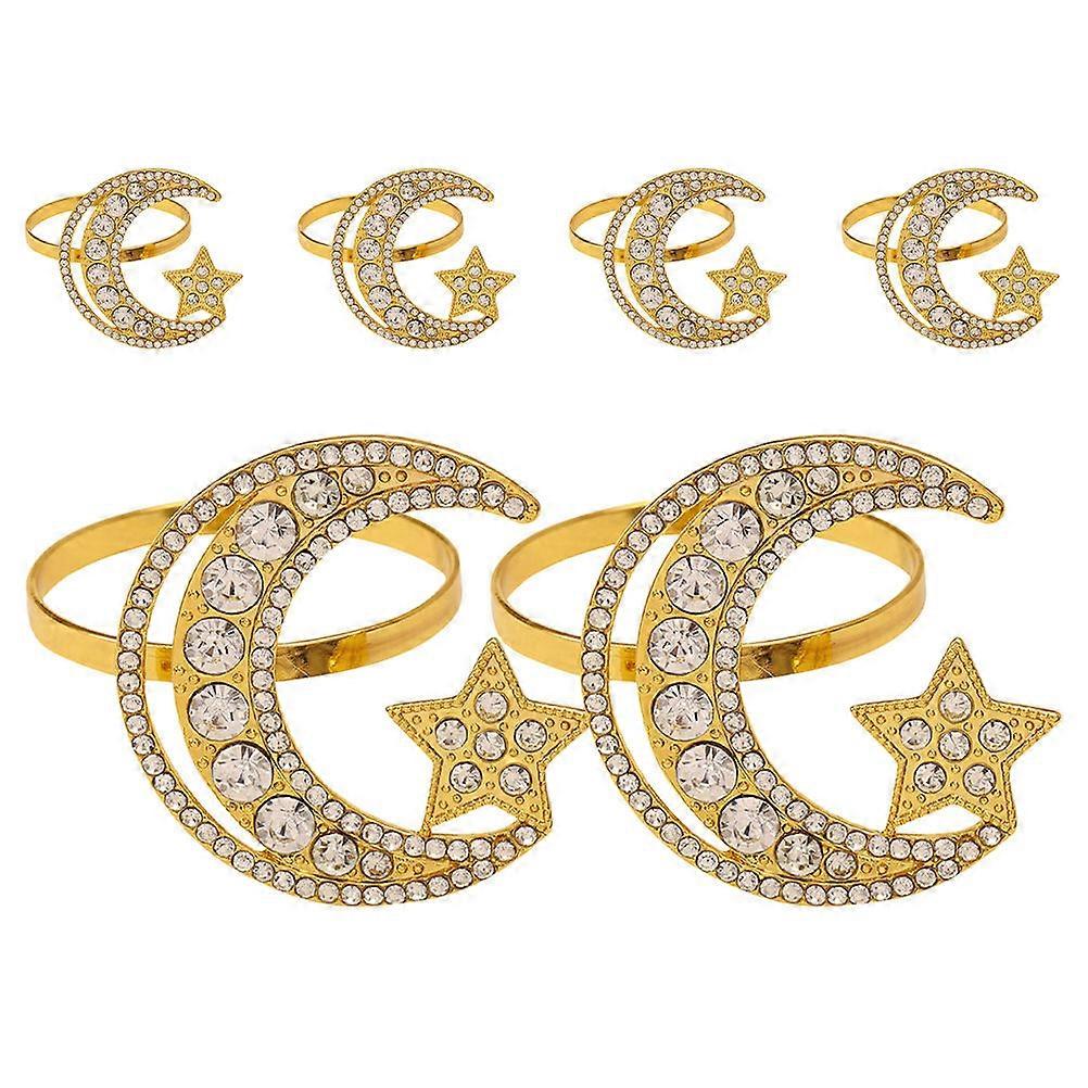 6Pcs Golden Napkin Rings Featuring Star And Crescent Shape For Upscale Table Settings At Special Occasions And Family Gatherings