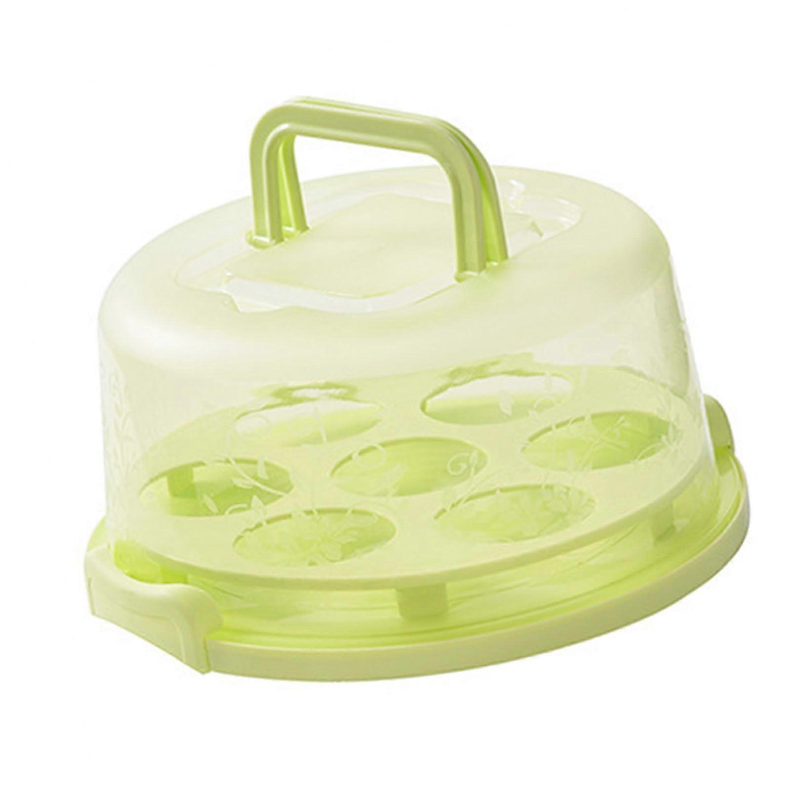 Cake Carrier with Handle and Transparent Lid, Dustproof Cake Storage Box for Travel and Parties, Green
