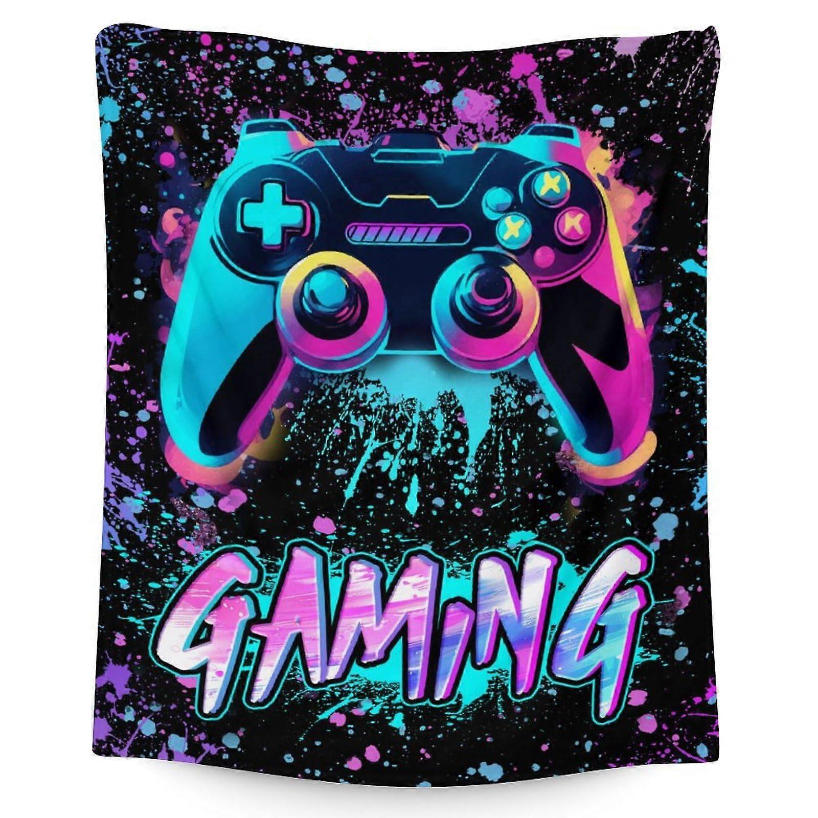 Large Gaming Blanket for Adults 60x80 Inch Soft Flannel Throw with Cute Gaming Pattern Twin Size