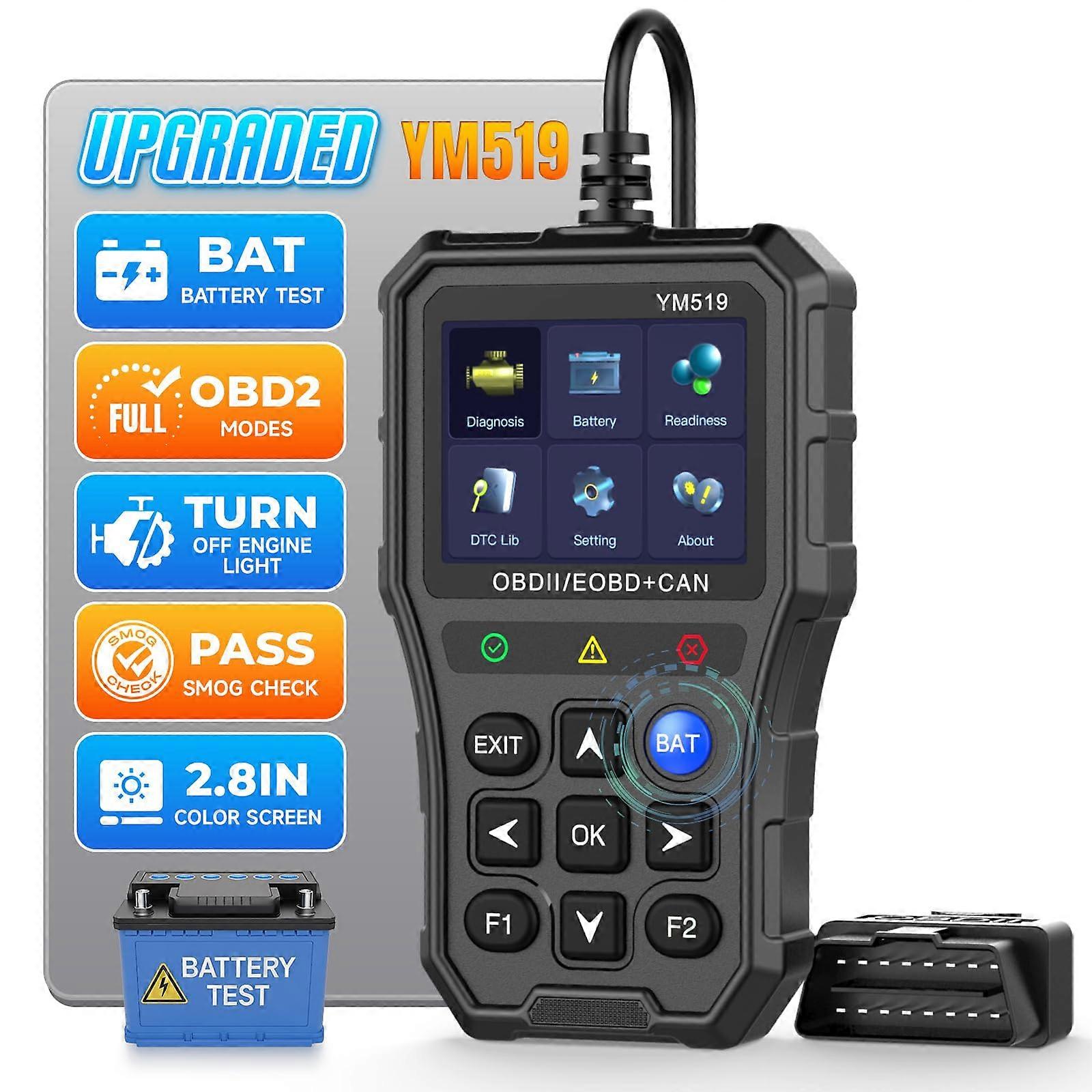 Professional OBD2 Scanner with Battery Tester, RealTime Engine Diagnostics for 1996 and Newer Cars