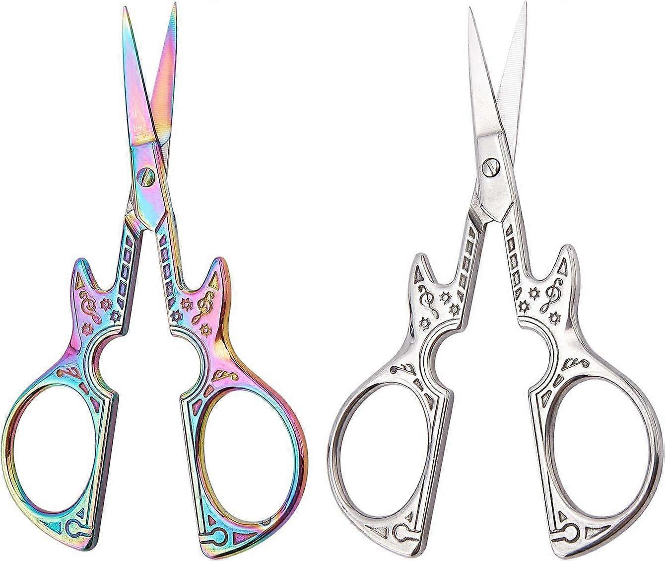2pcs Mixed Color Stainless Steel Scissors Embroidery Scissors Sewing Scissors for Sewing Crafting Art Work Threading Needlework