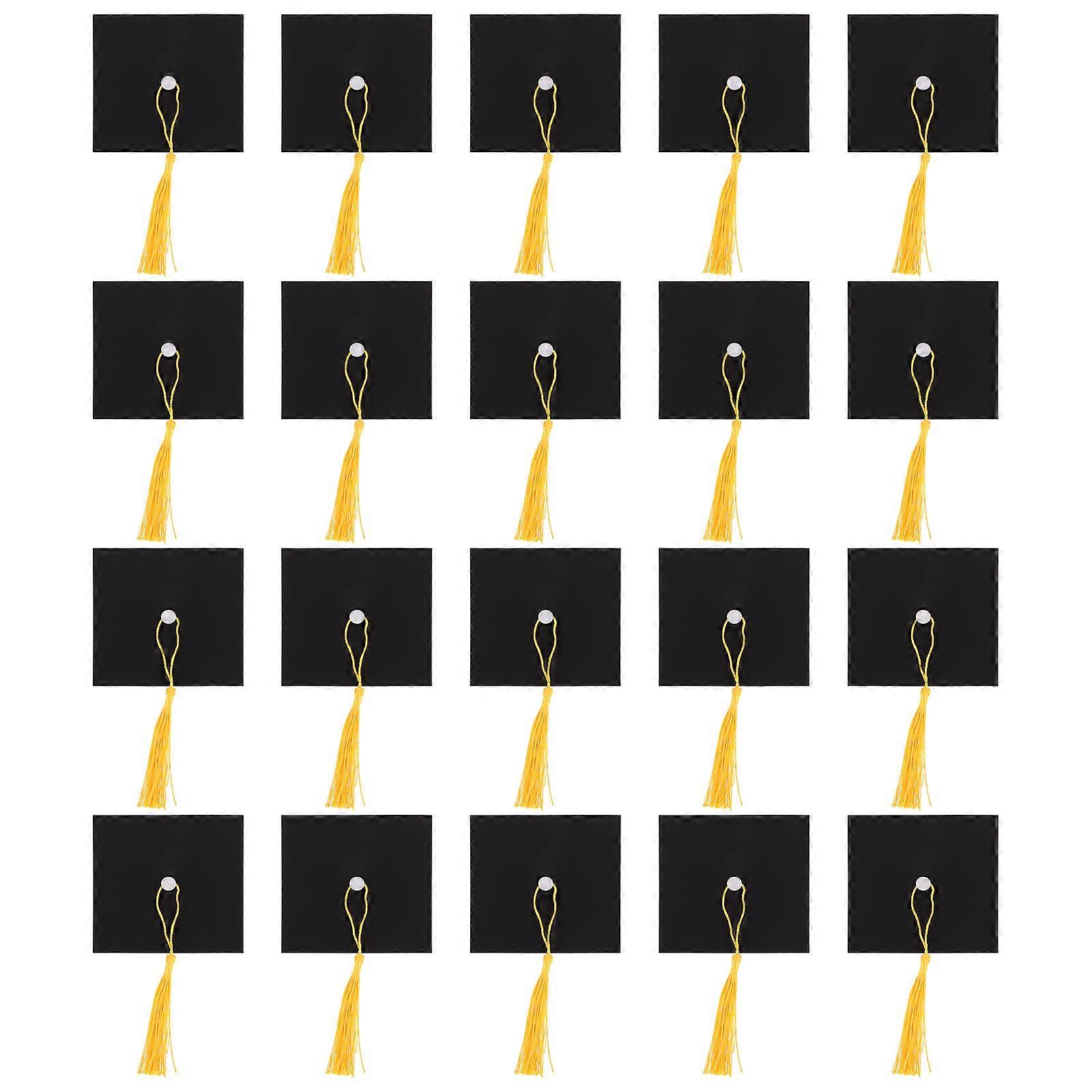 Creative Graduation Cap Cake Toppers Black Doctoral Hat for Party 20Pcs