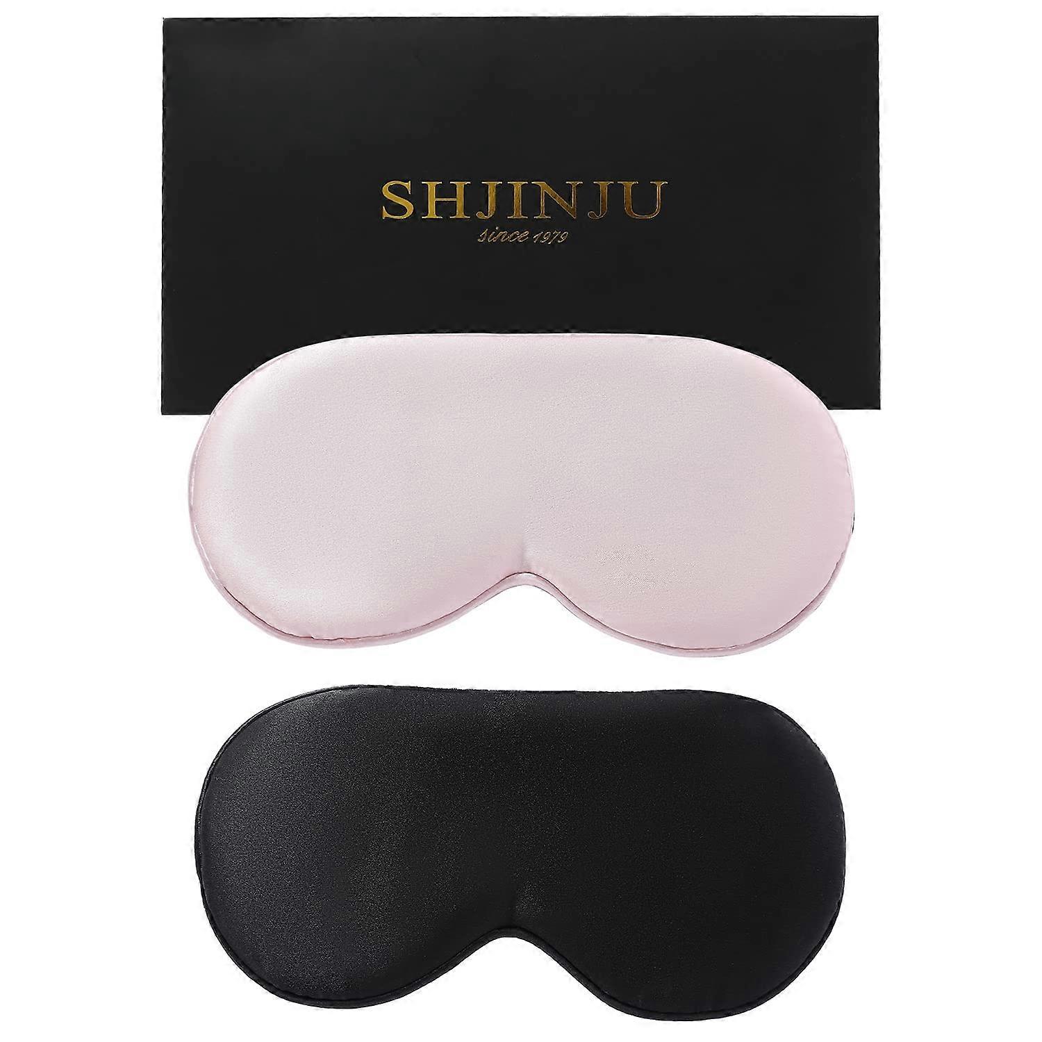 2Pack 100% Natural Mulberry Silk Sleep Mask, Adjustable Eye Mask for 360° Light Blocking, Black and Light Pink