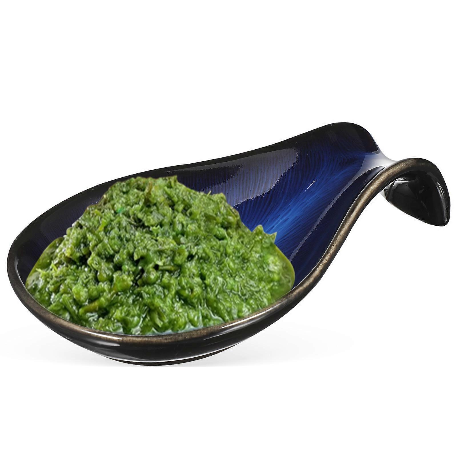 Blue Ceramic Dessert Plate Spoon Rest for Small Spoon Dish 1 Piece