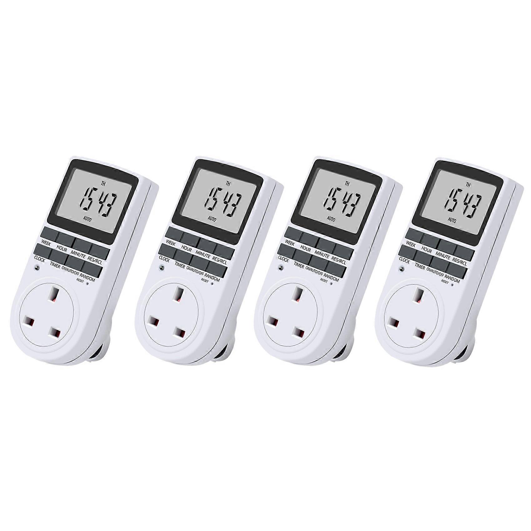 4X Uk Plug Digital Timer Plug Socket, Electrical Programmable Plug in Timer Switch for Light, B and More,13A/2900W Max