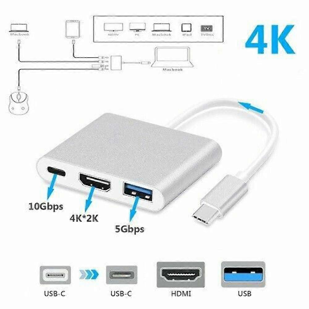 Type C USB 3.1 to USB-C 4K HDMI USB 3.0 Adapter Cable 3 in 1 Hub For Macbook Pro