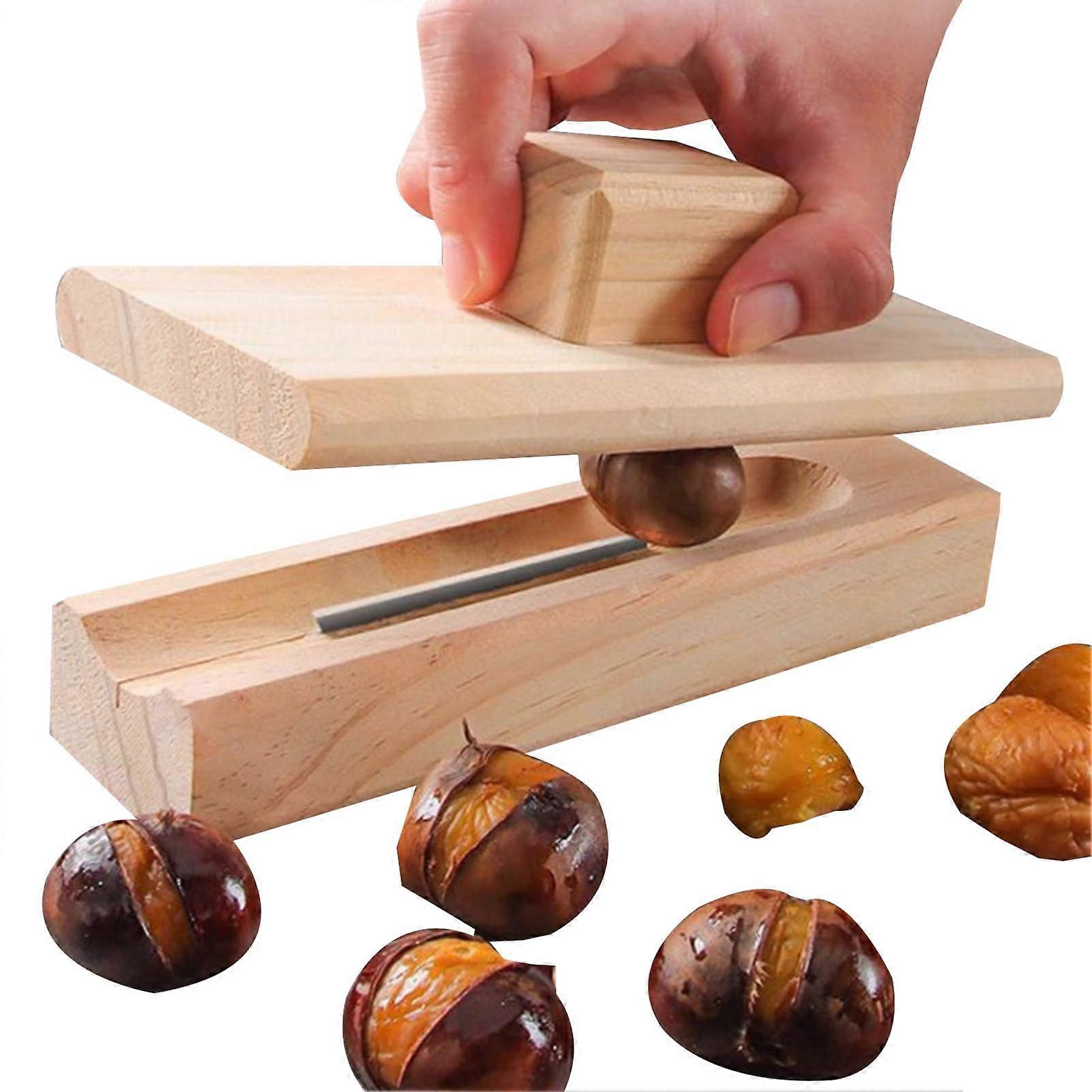 Chestnut Opener with Wooden Handle, Ergonomic Nut Cracker for Effortless Shell Cutting and MultiFruit Peeling