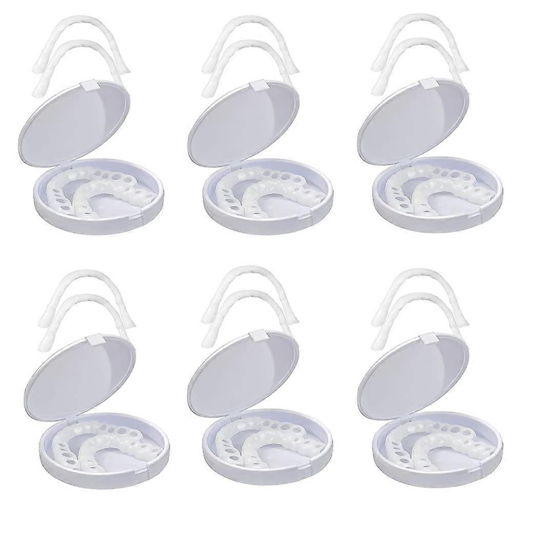 False Teeth Set with Silica Denture Veneers, Reusable Covers for Missing Teeth Whitening, 6 Pair