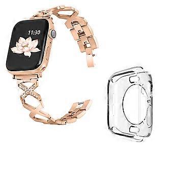 Per Apple Watch Series 3/2/1 42mm Cinturino in acciaio inossidabile con decorazioni lucide a forma di X cava + Tra