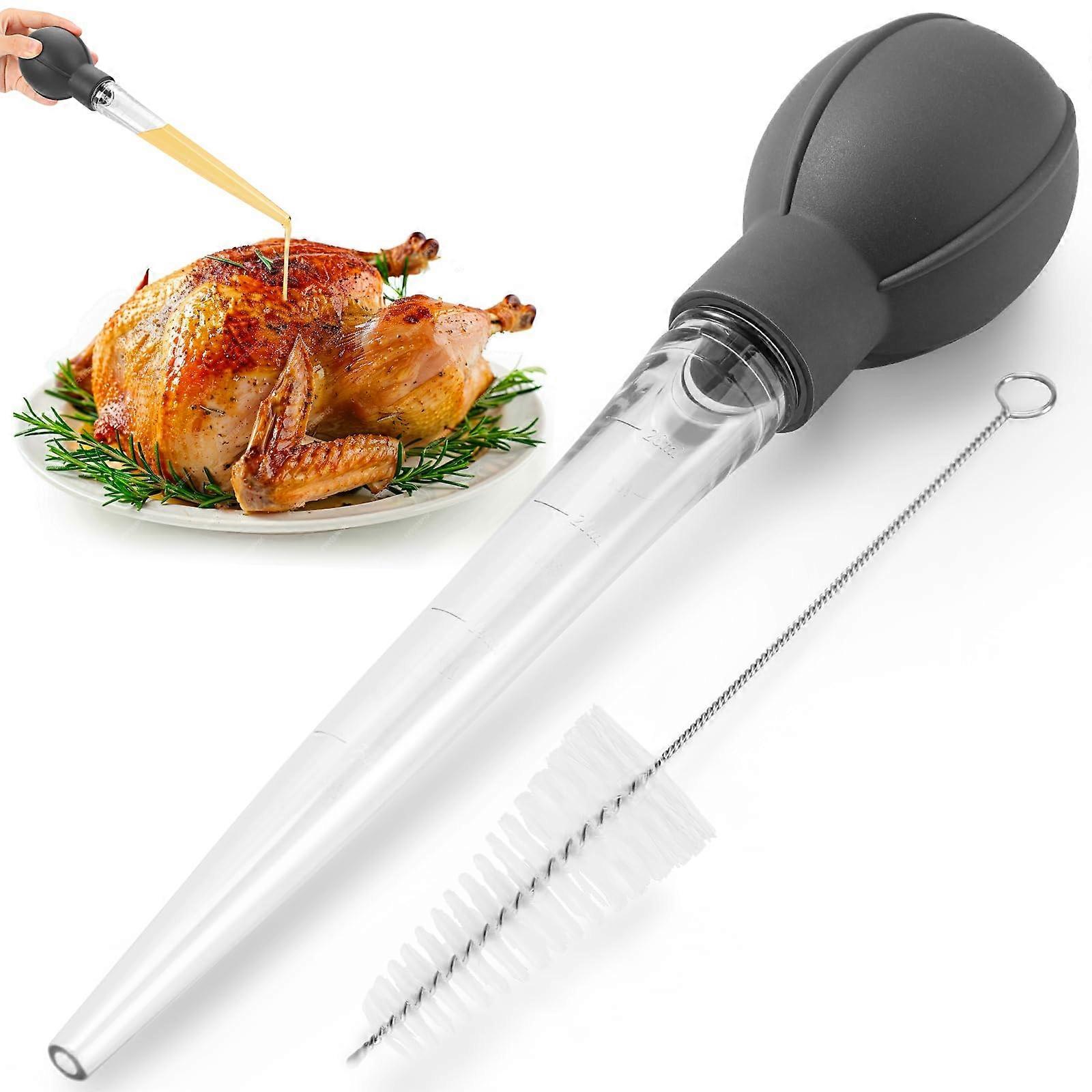 Turkey Baster for Cooking with Precision Liquid Control, Gray Silicone Meat Baster