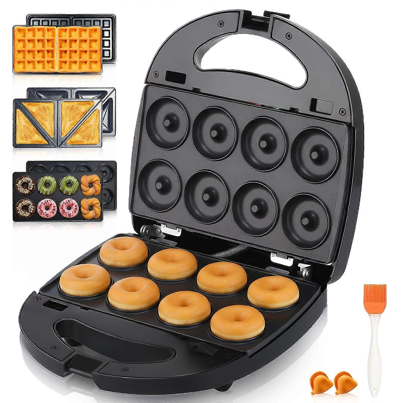 3in1 Mini Waffle Maker with Adjustable Temperature, NonStick Removable Plates, Grey Breakfast Maker