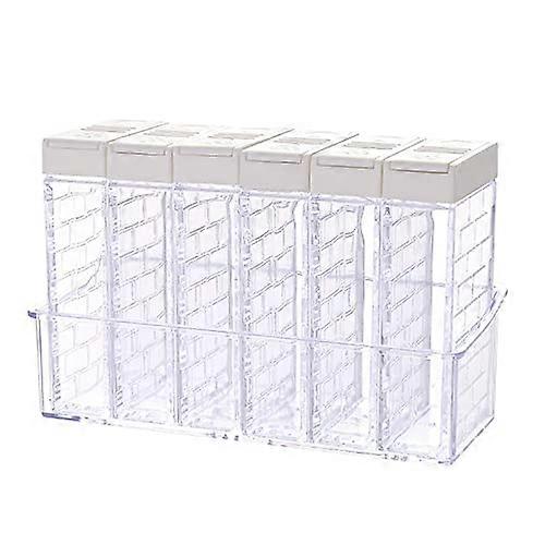 Spice Rack 6Grid Transparent Container Set with TwoWay Lids for Kitchen Storage Ivory White
