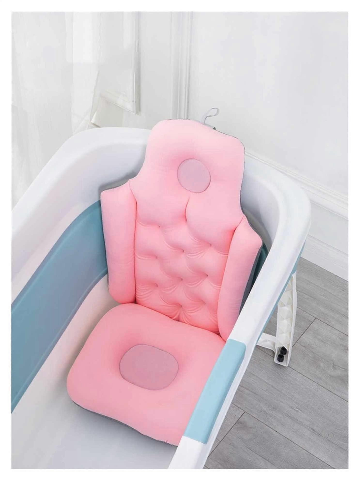 Bath Pillow with Comfortable Head Support, NonSlip Bathtub Headrest Cushion, Quick Dry, Pink