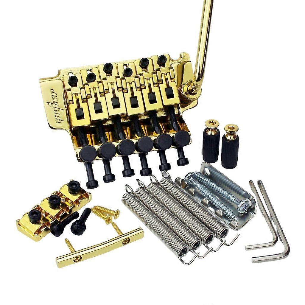 Gold Double Locking Tremolo Bridge for 6 String Electric Guitar, Smooth Action, Complete Kit