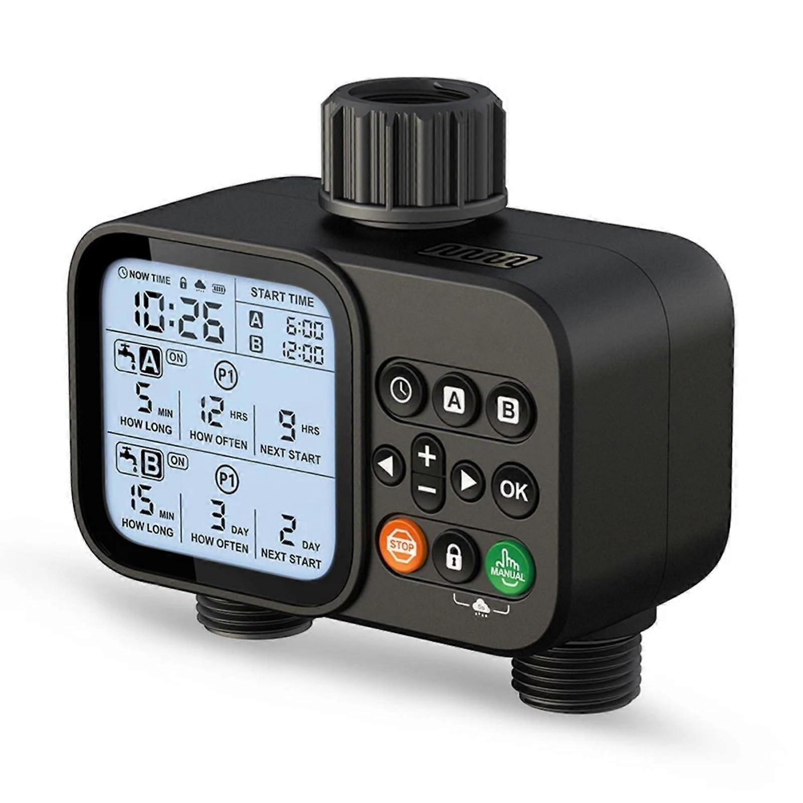Garden Water Timer with Dual Zone Control, Programmable Schedules, Automatic Outdoor Irrigation