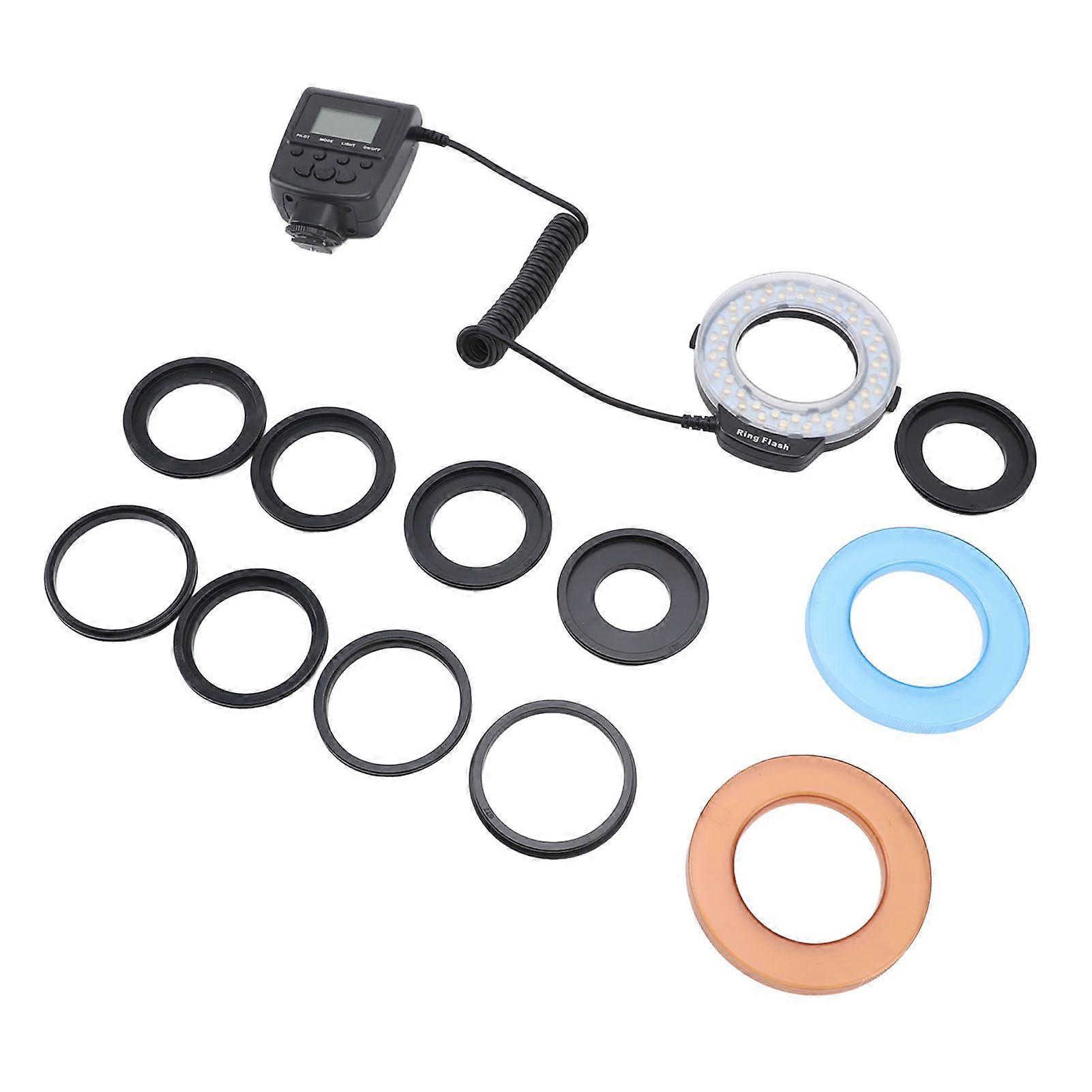 48LED Macro Flash Light with LCD Display Power Control Adapter Rings Flash Diffuser Compatible With DSLR Cameras