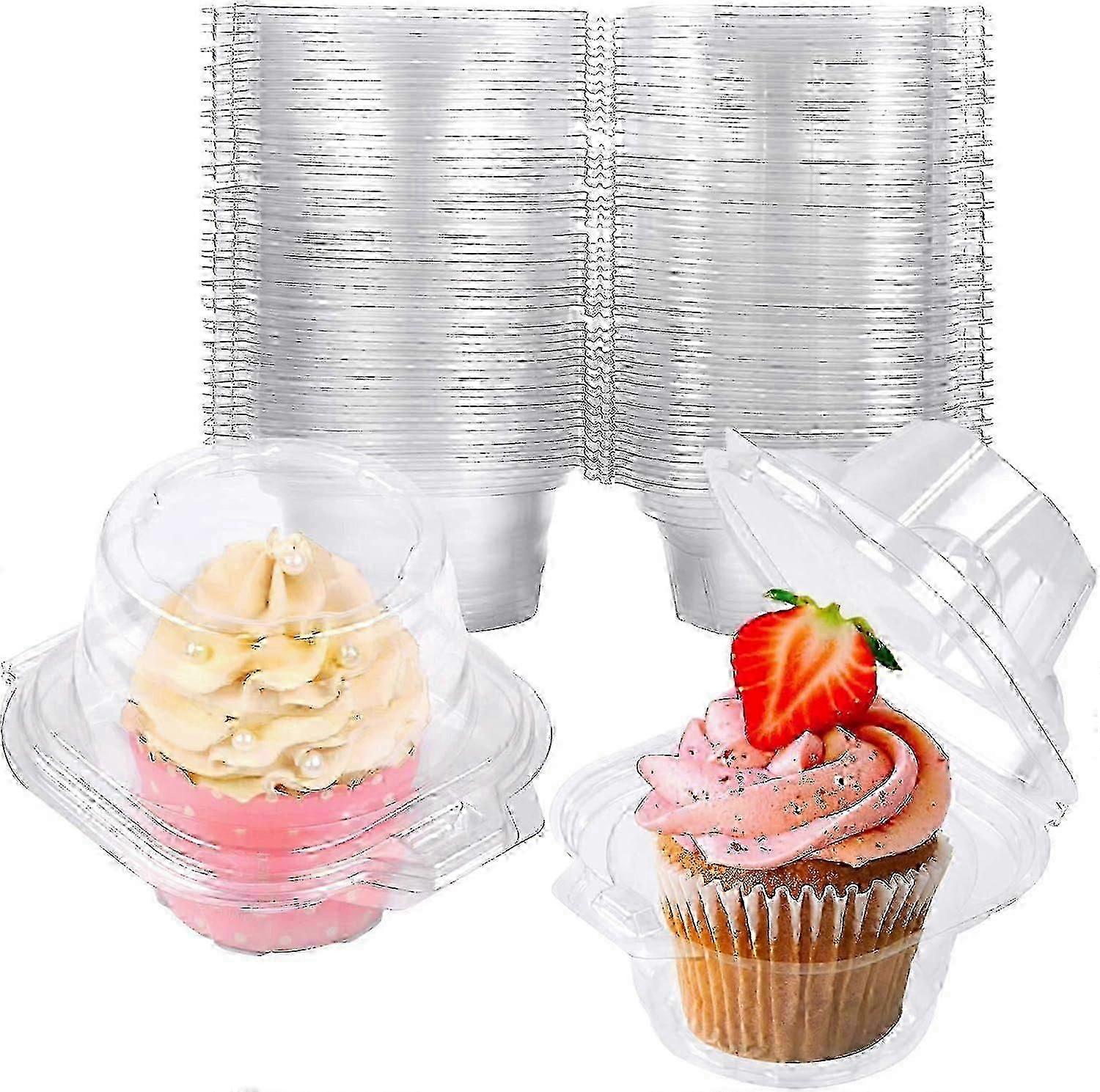 50 Pack Stackable Deep Dome Cupcake Containers, Locking Lid, For Desserts