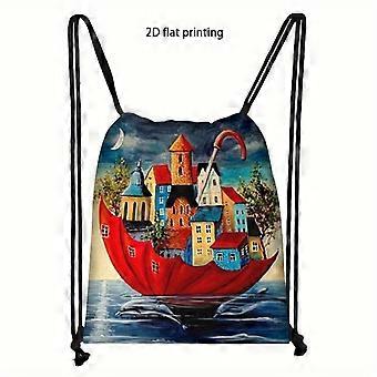 1pc a Two-Dimensional Printed Umbrella Featuring a City Skyline, This Unique Drawstring Pouch Can Be Closed by Pulling T-Gqazw