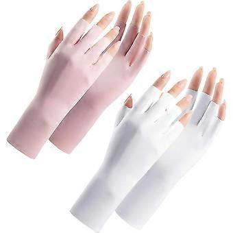 Women Sunblock Fingerless Gloves Non-Slip UV Protection Driving Riding Gloves