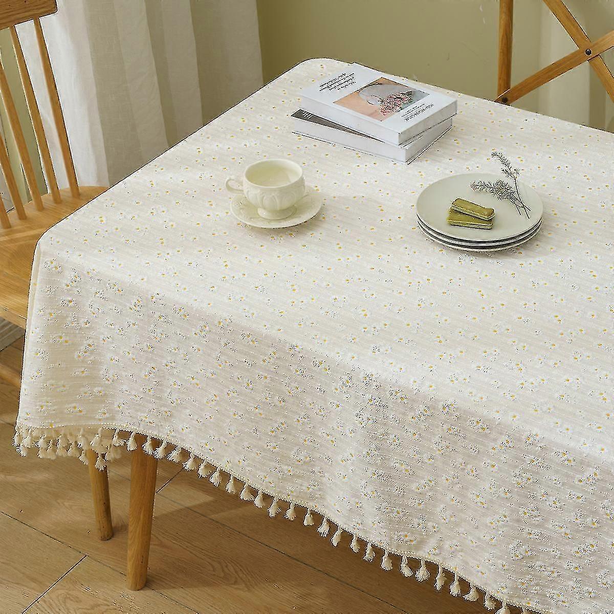 1pc Daisy Pattern Tablecloth Rectangular 140*200cm Tablecloth Rectangle Elegant Kitchen Tablecloth