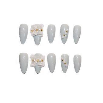24pcs Silber Grau Tragen Langer Absatz Mode Maniküre Patch Falsche Nägel Speichern