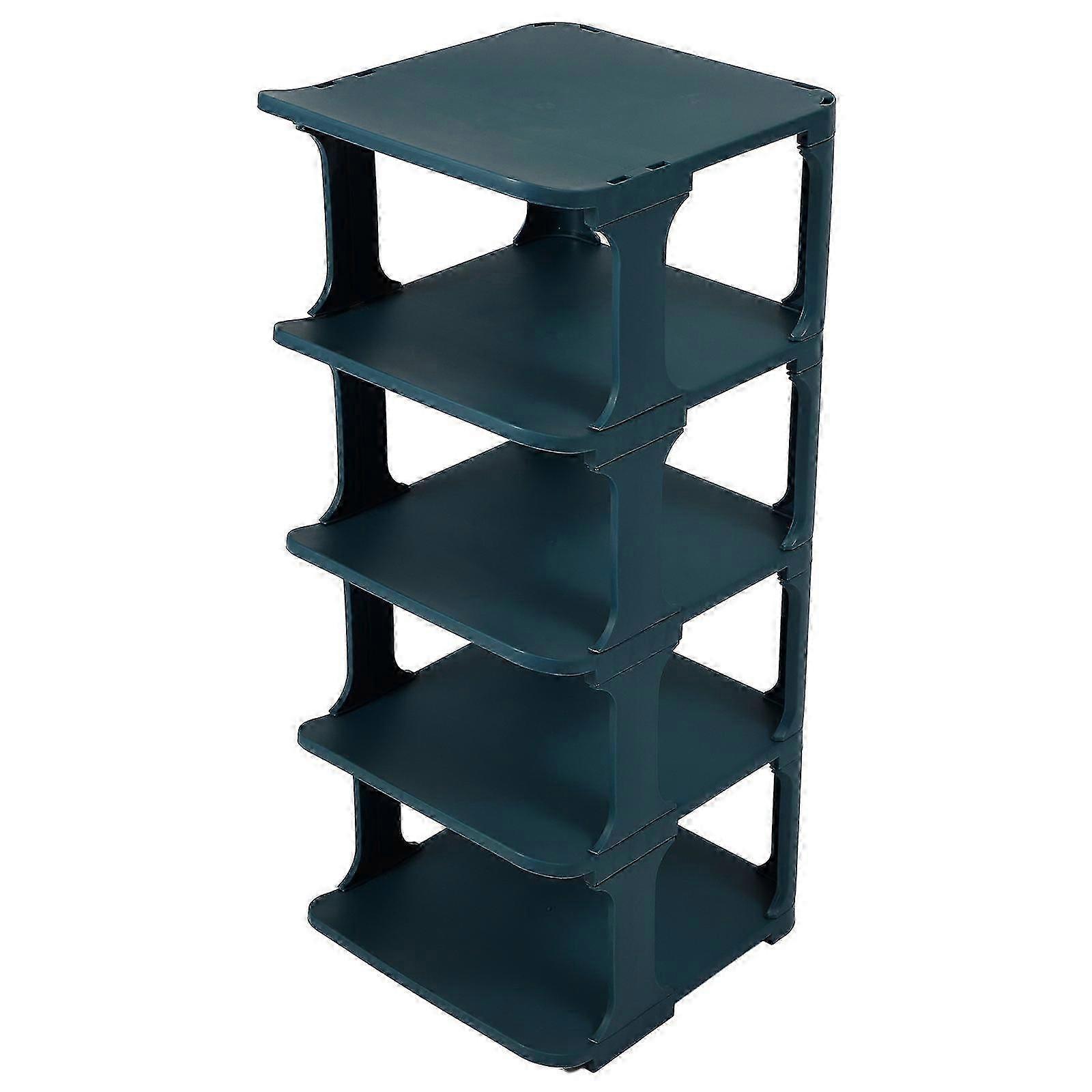 Blue Plastic Stackable Shoe Organizer for Home Storage