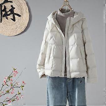 Women's Winter White Duck Down Small Size Loose Hooded Down Jacket Long-sleeved Casual Warm Short Jacket