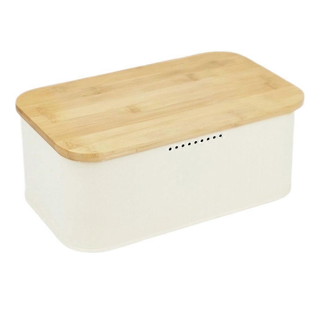 Metal Bread Box with Bamboo Lid, Ventilated Storage for Bread,Kitchen Container Airflow Preservation
