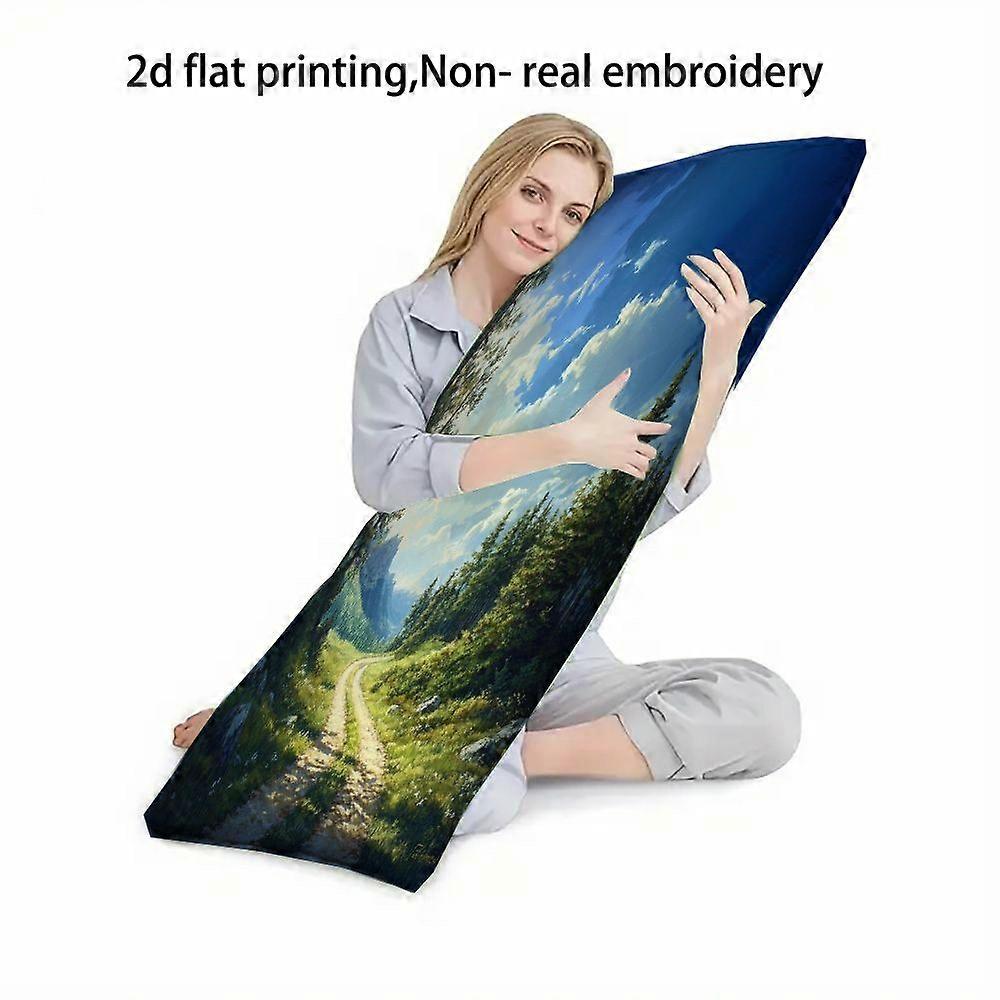 1pc Modern Forest Path Landscape Print Rectangular Pillowcase & Cushion Cover Suitable for Throw Pillows, Bed Sofa Decor-Basdz