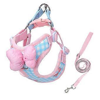 Small Dog Plaid Harness with Leash Set, Lightweight Breathable Mesh Chest Harness for Small Breeds