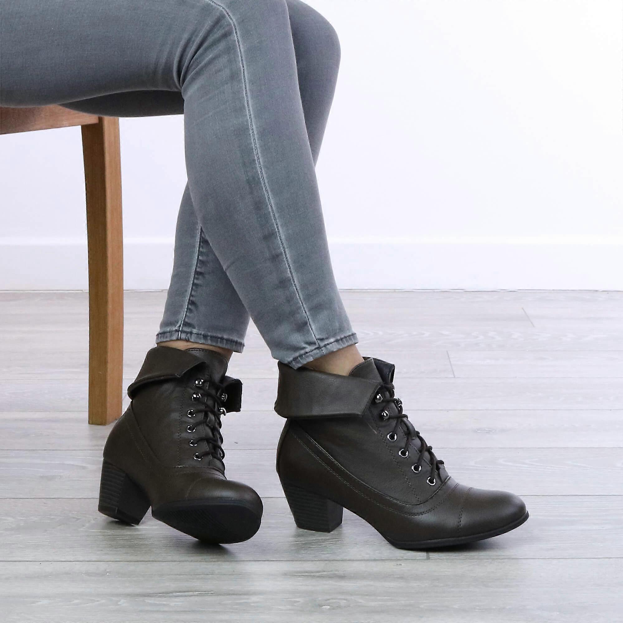 Mid Heel Lace Up Granny Pixie Ankle Smart Boots