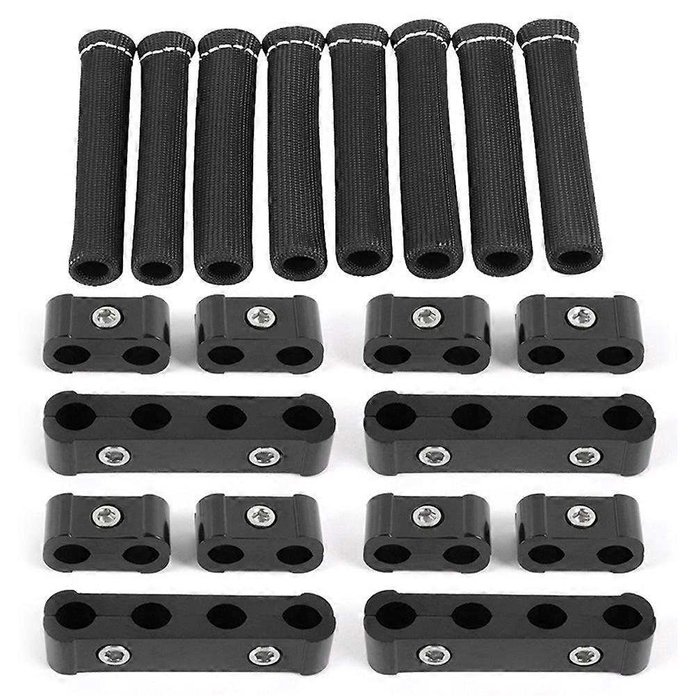 12pc Engine Spark Plug Wire Separator Divider, 8pc Protector Heat Shield Sleeve, Spark Plug Wire Clamp Holder