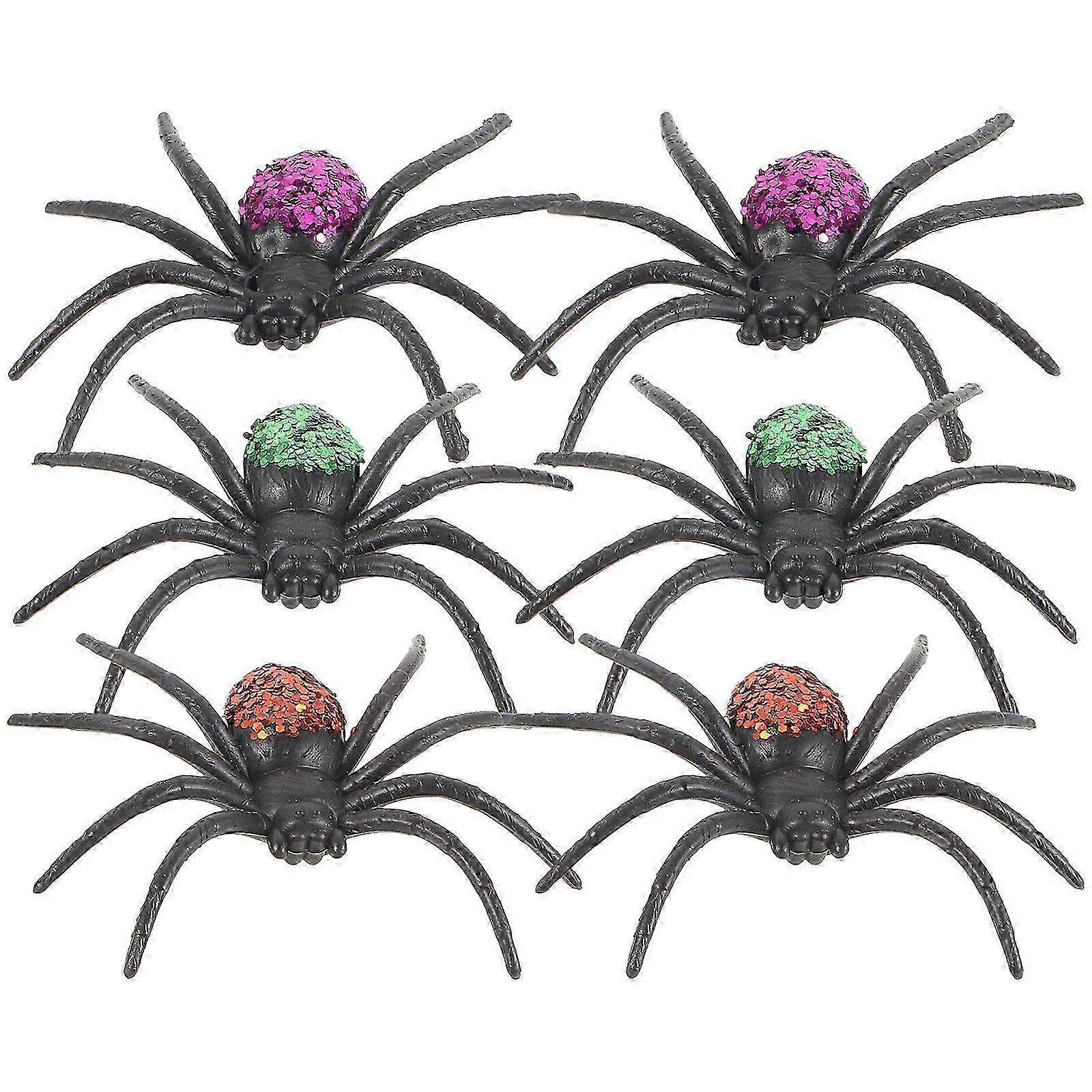 6pcs Halloween Tricky Toy Plastic Simulation Spider Set